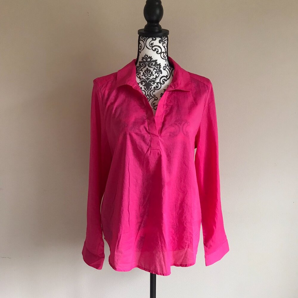 Charter Club - Cotton Semi Sheer V-Neck Blouse Top - Size Large Pink Lightening